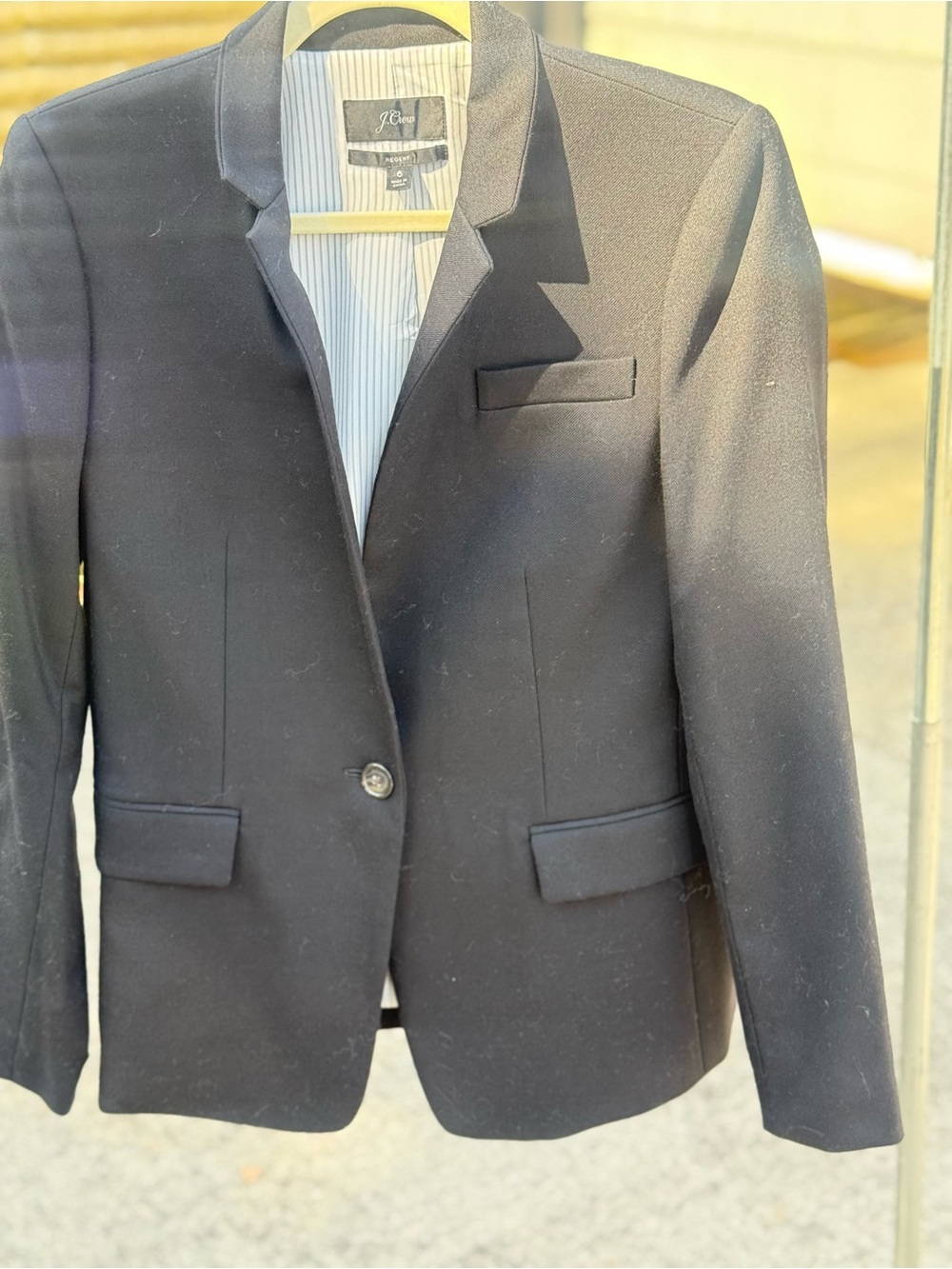 J.Crew Regent Blazer Black Tailored One Button Striped Lining Size 6